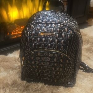 Brahmin Black Crocodile Embossed Backpack with Gold Accents